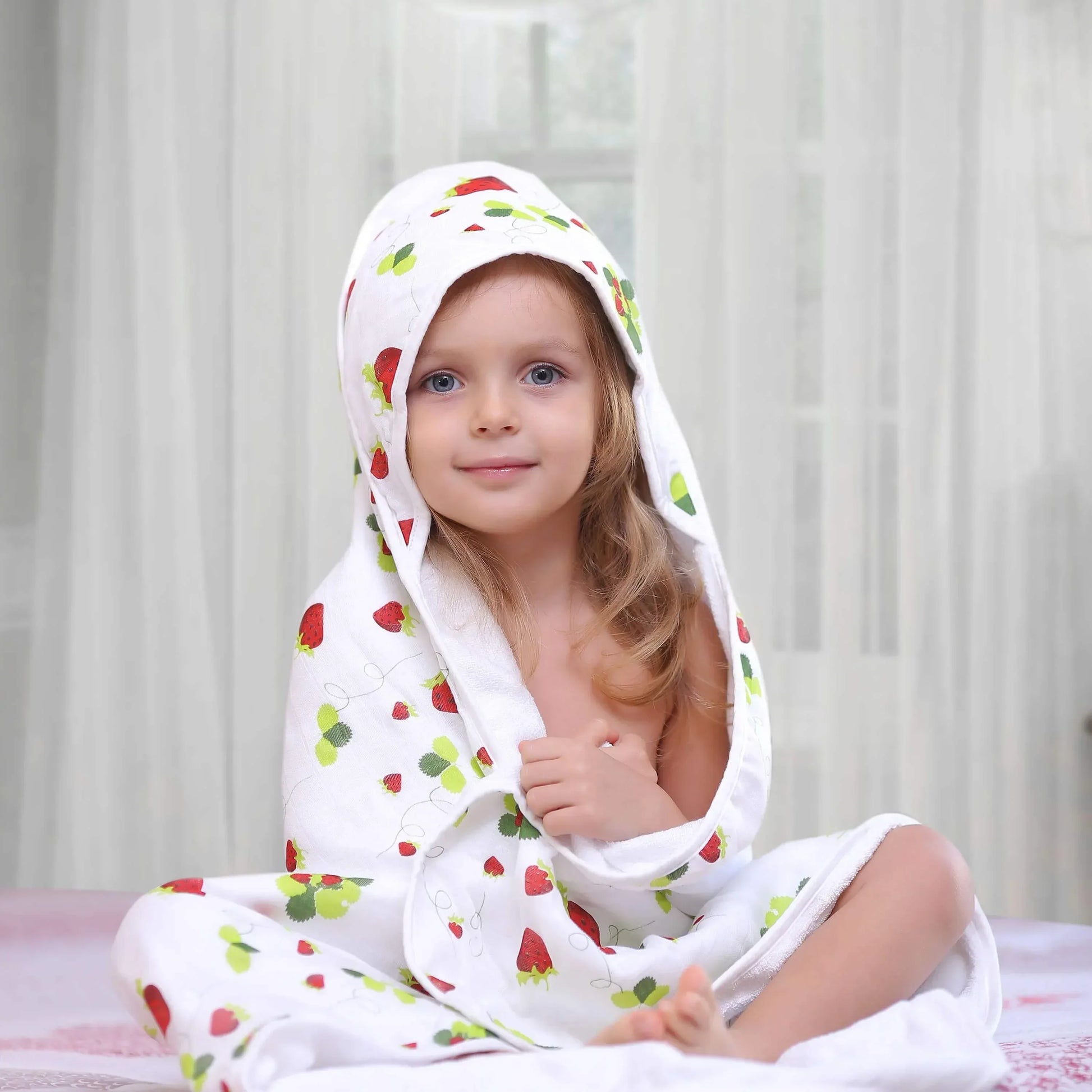 Baby Hooded Towel, Muslin-Backed, Buttery Soft Terry, Strawberry Print Default Title