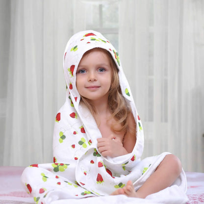 Baby Hooded Towel, Muslin-Backed, Buttery Soft Terry, Strawberry Print Default Title