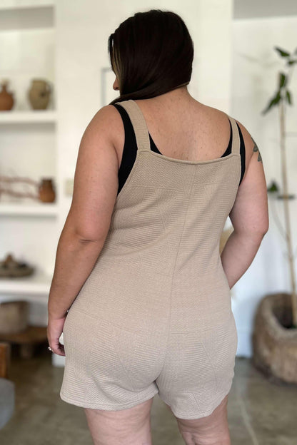 Double Take Full Size Texture Sleeveless Romper Khaki / S