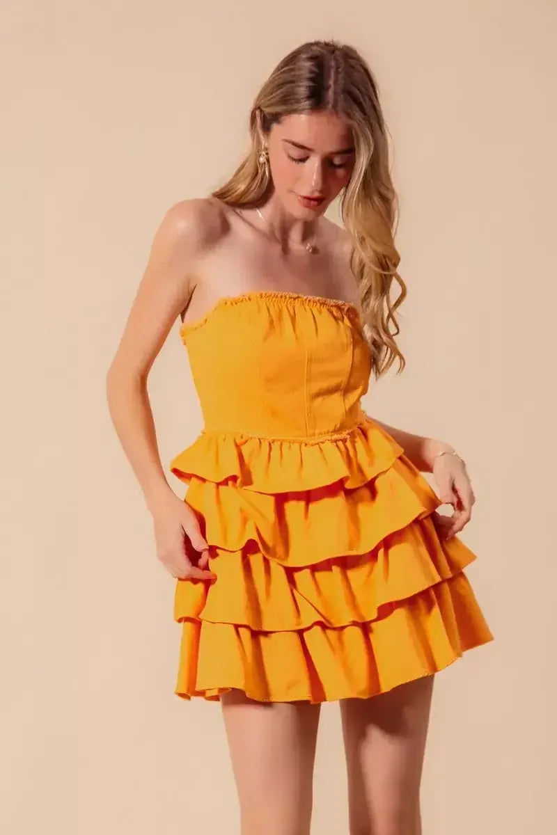SO ME Strapless Ruffle Layered GOLD / S