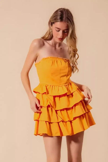 SO ME Strapless Ruffle Layered GOLD / S