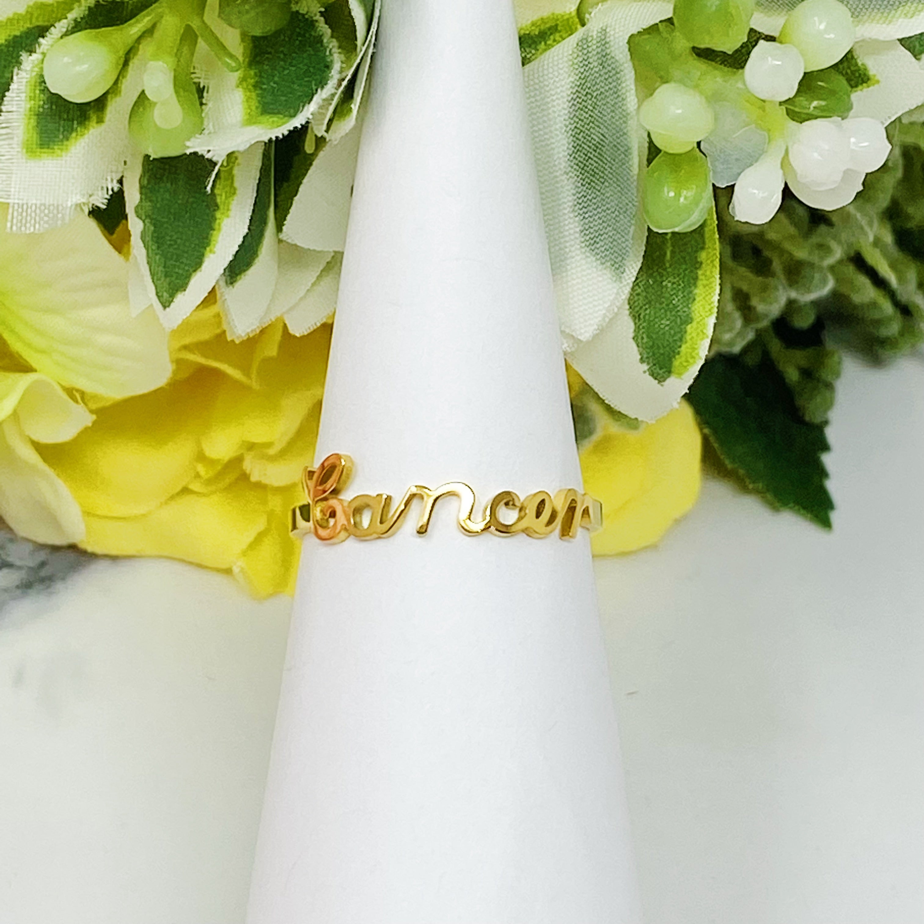 Elegant Scripted Zodiac Ring – Adjustable 18K Gold Plated Stainless Steel