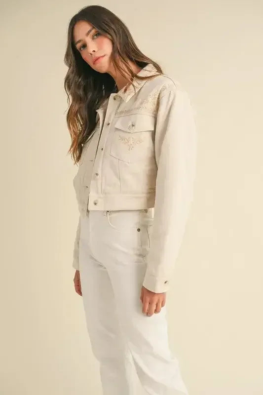 MABLE Embroidered Quilted Cropped Jacket Taupe / S