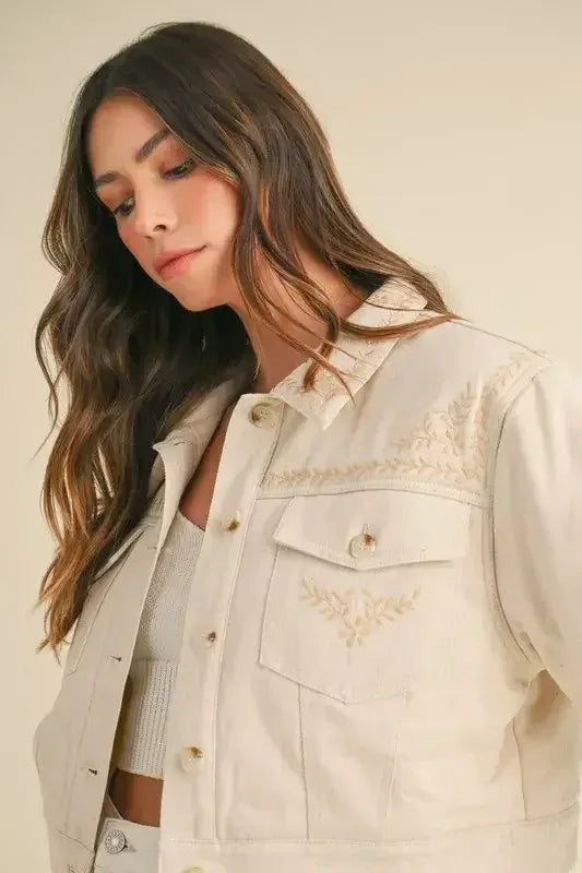 MABLE Embroidered Quilted Cropped Jacket Taupe / S