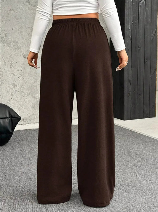 Full Size Drawstring Wide Leg Pants Plus Size XL / Gray
