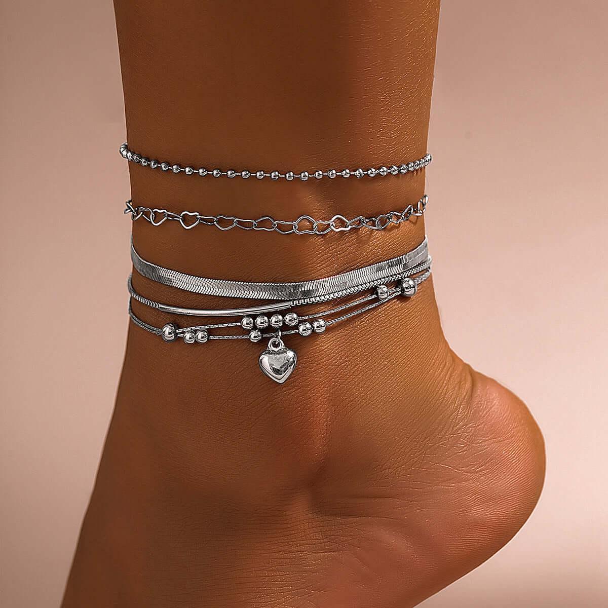 Love Beaded Punk Chain Foot Chain Set Hip Hop Personalized Snake Bone Chain Foot Anklet 01 Gold 4512