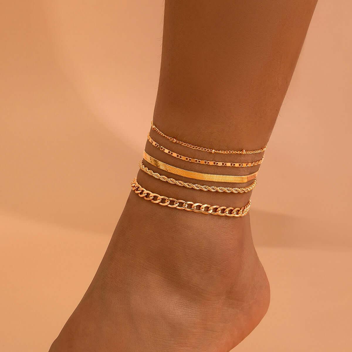 Love Beaded Punk Chain Foot Chain Set Hip Hop Personalized Snake Bone Chain Foot Anklet 06 Gold 5136