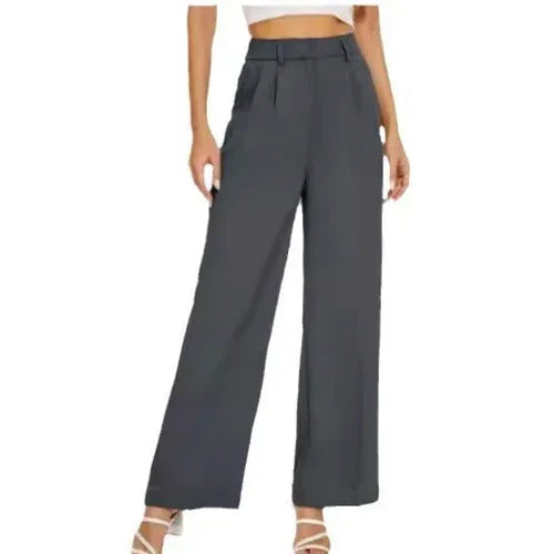High Waist Straight Trousers With Pockets Wide Leg Casual Pants For L / Dark Grey