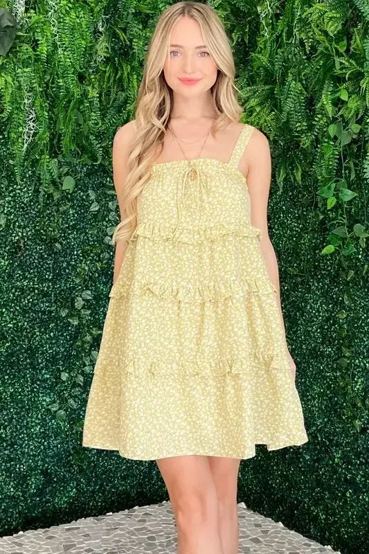 And The Why Ruffle Detailed Floral Babydoll Dress Pastel Yellow / S