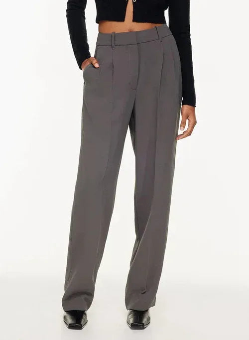High Waist Straight Trousers With Pockets Wide Leg Casual Pants For S / Dark Gray