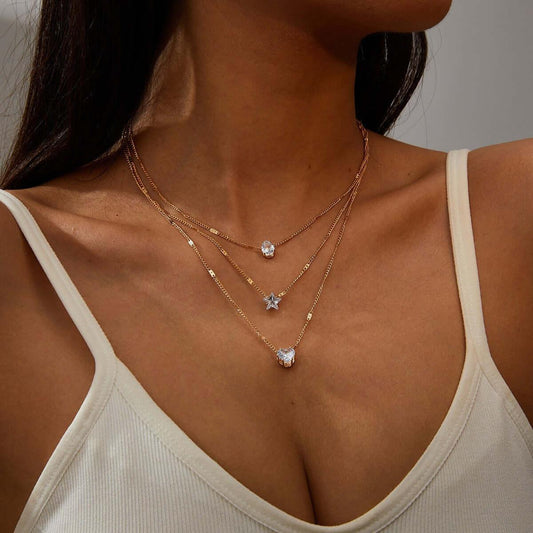 Radiant Heart 3-Layer Rhinestone Necklace NL254-02