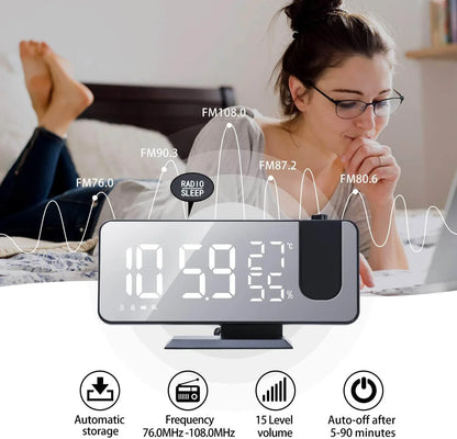 LED Projection Digital Alarm Clock Phone Charger Rose Gold