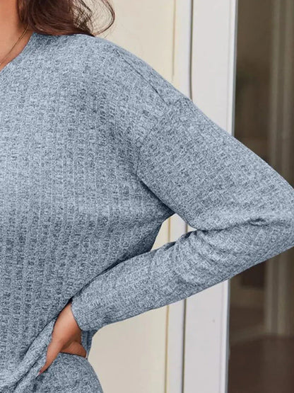 Ribbed Long Sleeve Top and Shorts Set Dust Storm / S