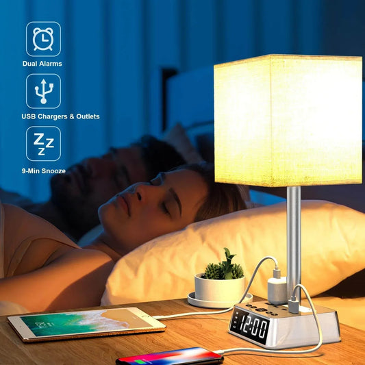 Table Lamp, 4 USB Ports &amp; AC Power Outlets, Alarm Clock Default Title