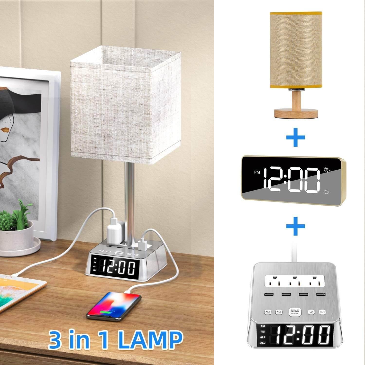 Table Lamp, 4 USB Ports &amp; AC Power Outlets, Alarm Clock Default Title