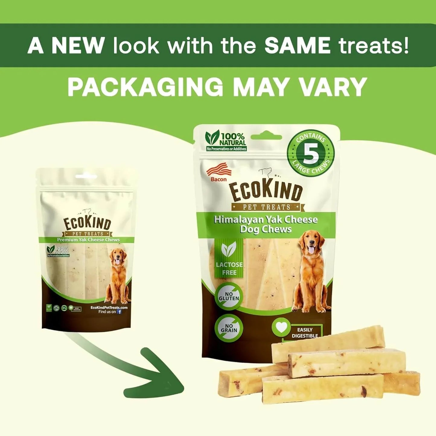 Bacon Flavor Gold Yak Chews for Large Dogs (1 lb to 5lb Bags) 8 small sticks