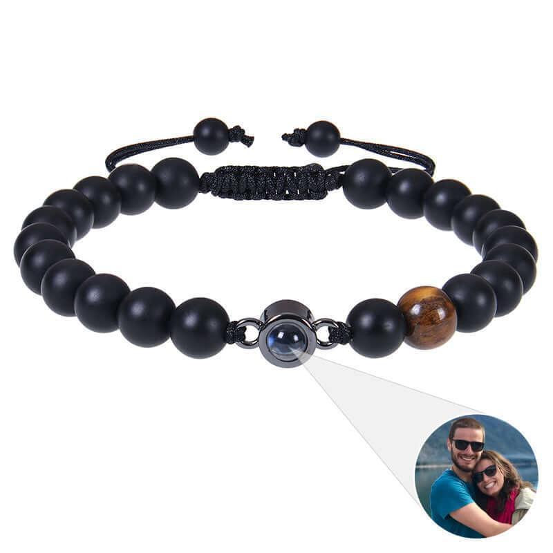 Photo projection bracelet 100 languages I Love You natural stone custom bracelet picture jewelry 8MM-Tiger Eye Stone+Frosted St