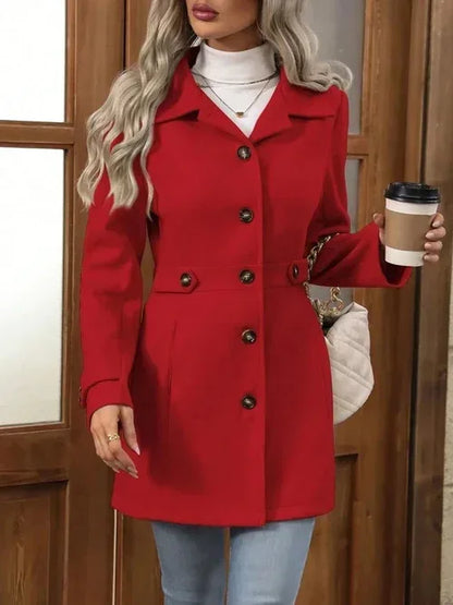 Button Up Long Sleeve Coat S / Red