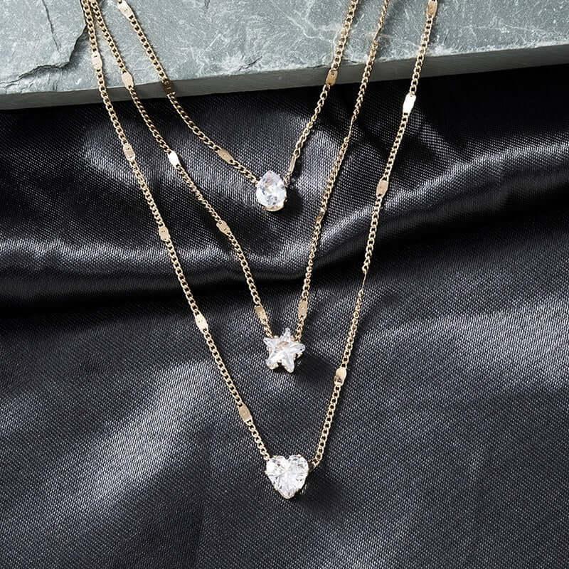 Radiant Heart 3-Layer Rhinestone Necklace NL254-03
