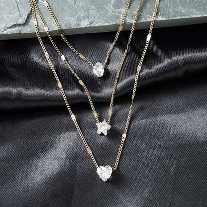 Radiant Heart 3-Layer Rhinestone Necklace NL254-03