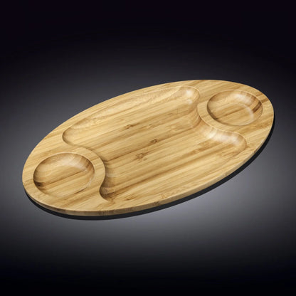 Bamboo 3 Section Platter 18" inch X 10" inch |For Appetizers / Barbecue / Burger Sliders Default Title