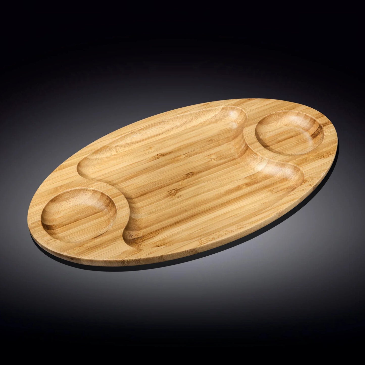 Bamboo 3 Section Platter 18" inch X 10" inch |For Appetizers / Barbecue / Burger Sliders Default Title