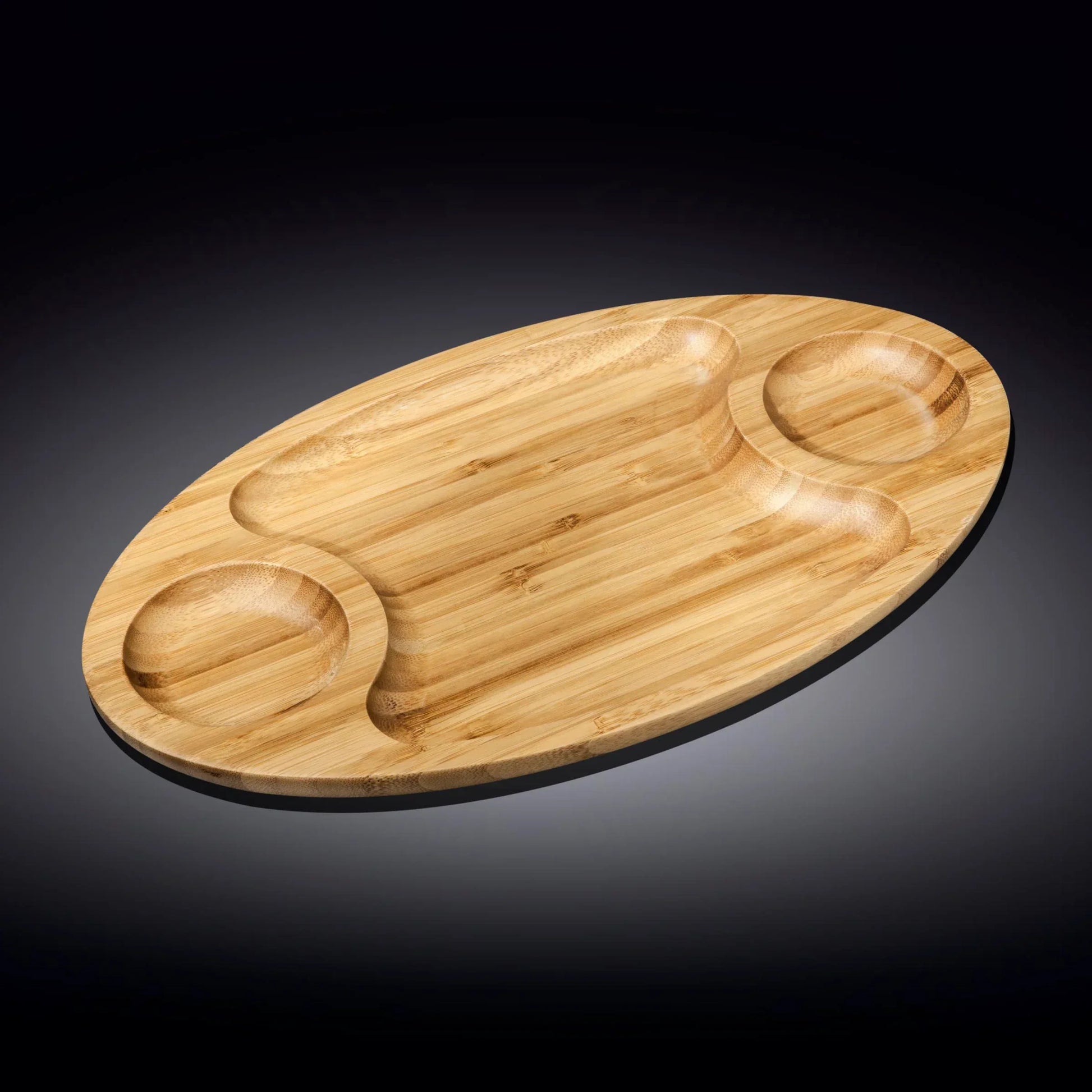Bamboo 3 Section Platter 18" inch X 10" inch |For Appetizers / Barbecue / Burger Sliders Default Title
