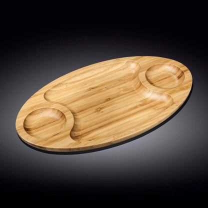 Bamboo 3 Section Platter 18" inch X 10" inch |For Appetizers / Barbecue / Burger Sliders Default Title