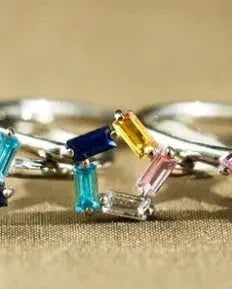 925 Rectangular Birthstone Ring Silver / 6diamond / 10
