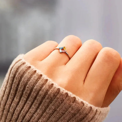 925 Rectangular Birthstone Ring Silver / 6diamond / 10