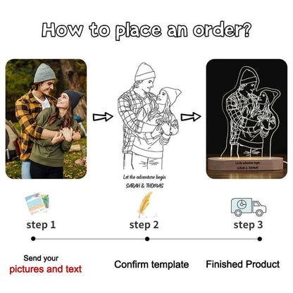 Personalized Custom Wooden Photo Frame Photo Text Customized USB LED 3D Lamp Bedroom Night Light Wedding Anniversary Birthday Gi 1 people / Monochrome plug base