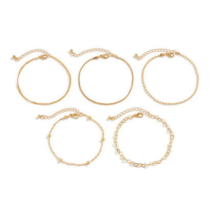 Love Beaded Punk Chain Foot Chain Set Hip Hop Personalized Snake Bone Chain Foot Anklet 01 Gold 4512