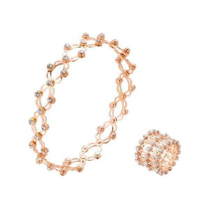 2 In 1 New Creative Magic Stretchable Ring Bracelet For Women Charm Shiny Crystal Retractable Bracelets Rings Jewelry Gift Rose Gold / Diameter 2cm-7cm adjustable