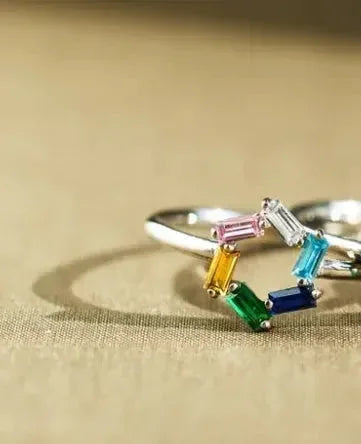 925 Rectangular Birthstone Ring Silver / 6diamond / 10