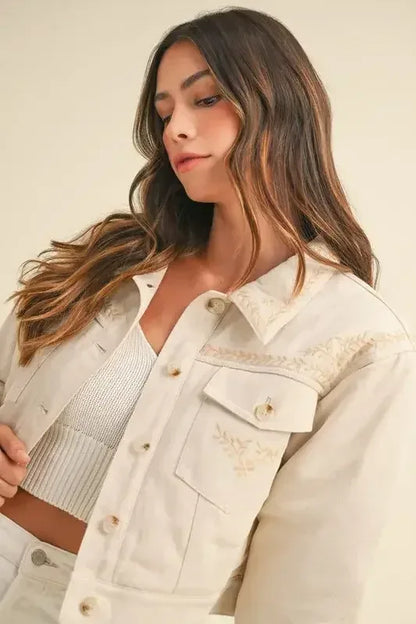 MABLE Embroidered Quilted Cropped Jacket Taupe / S