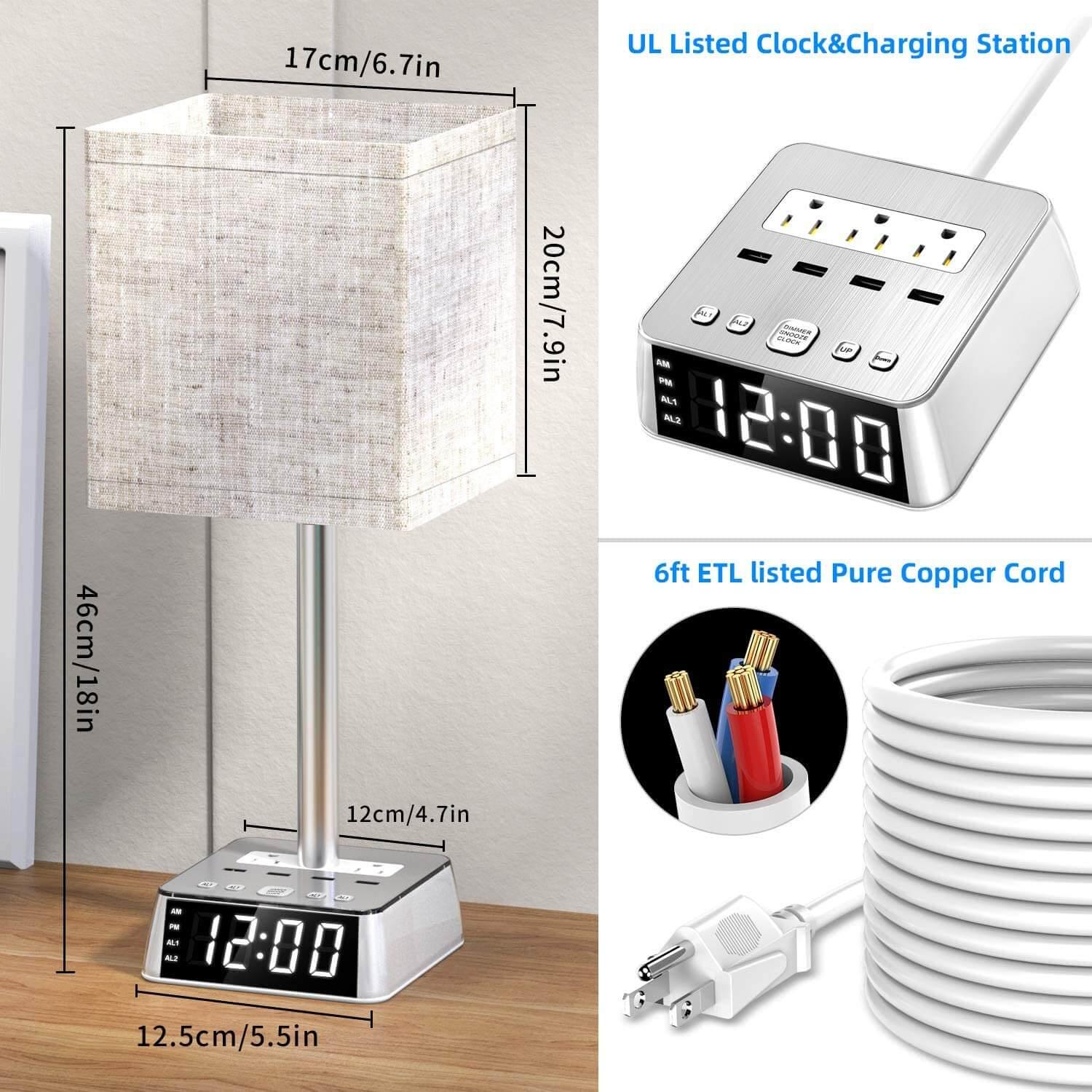 Table Lamp, 4 USB Ports &amp; AC Power Outlets, Alarm Clock Default Title
