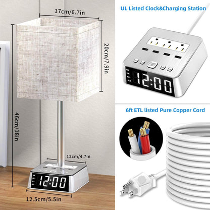 Table Lamp, 4 USB Ports &amp; AC Power Outlets, Alarm Clock Default Title