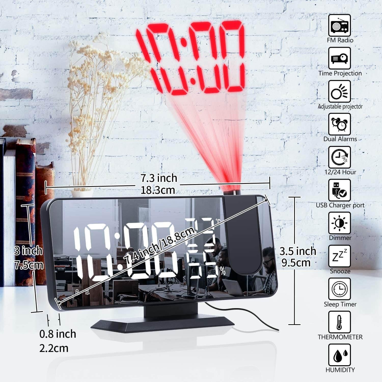 LED Projection Digital Alarm Clock Phone Charger Rose Gold