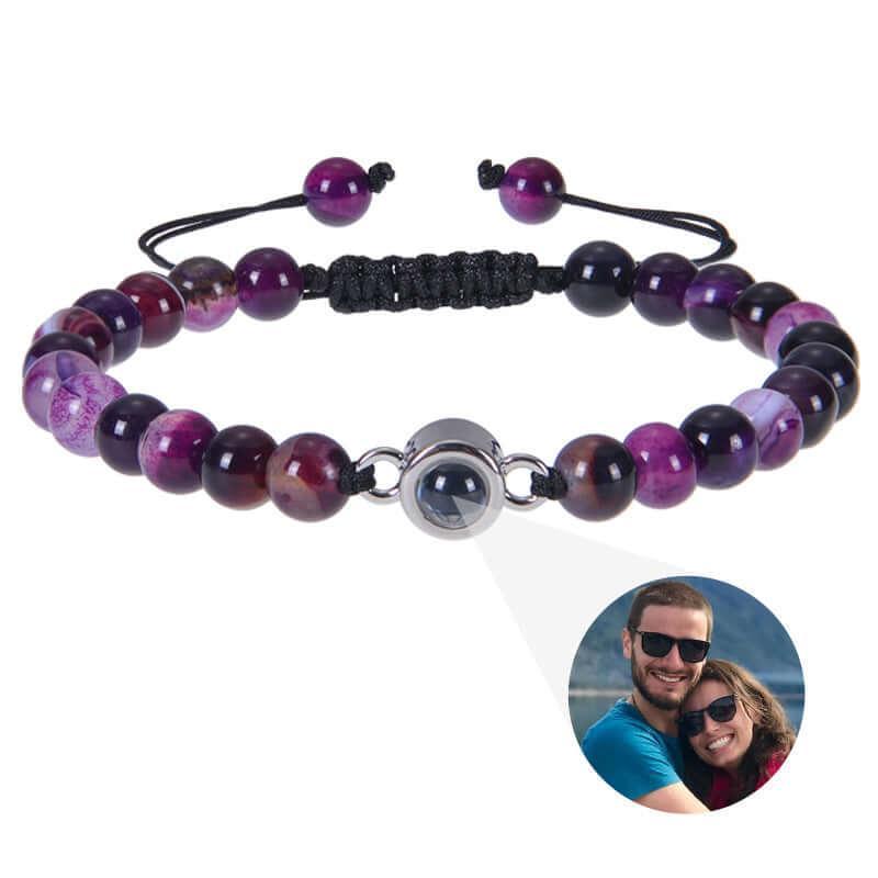 Photo projection bracelet 100 languages I Love You natural stone custom bracelet picture jewelry Purple Striped Agate