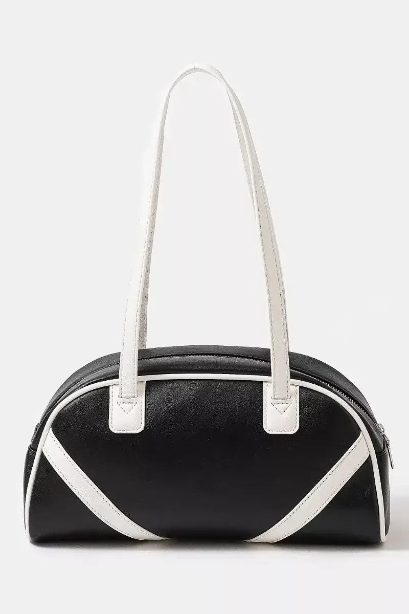 Fame Stripe Accent Faux Leather Hand Bag BLACK / OS