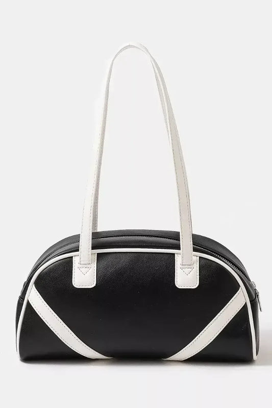 Fame Stripe Accent Faux Leather Hand Bag BLACK / OS