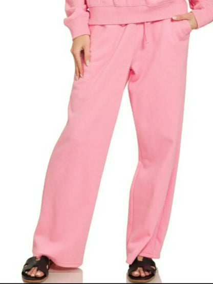 Zenana Fleece Long Sleeve Top and Sweatpants Set DK PINK / S