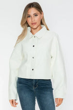 Snobbish Snap Down Long Sleeve PU Leather Jacket White / S