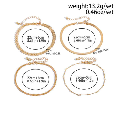 Love Beaded Punk Chain Foot Chain Set Hip Hop Personalized Snake Bone Chain Foot Anklet 01 Gold 4512