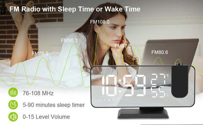 LED Projection Digital Alarm Clock Phone Charger Rose Gold