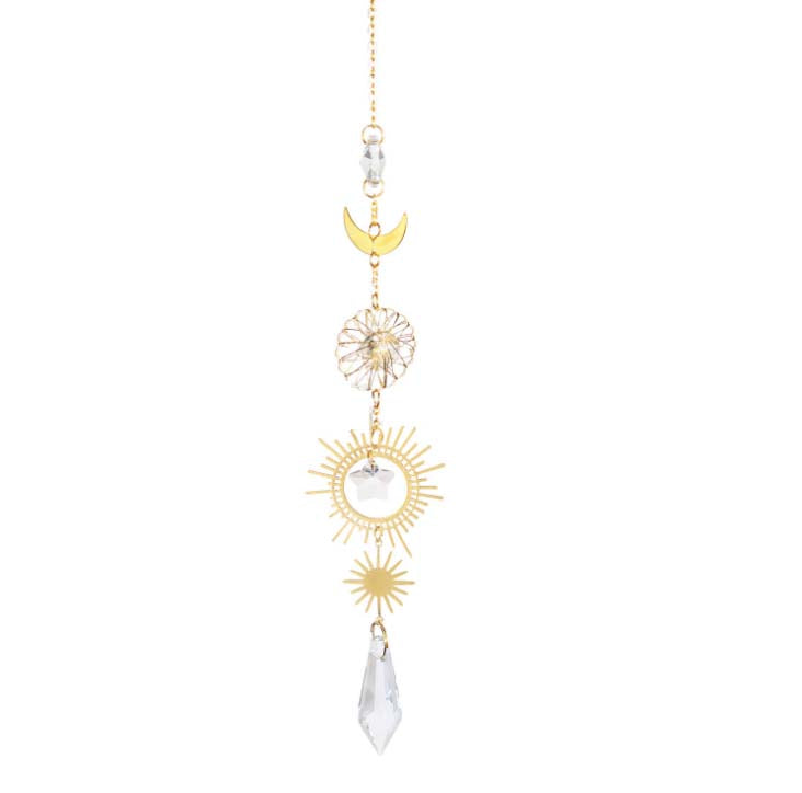 Golden Moon & Star Crystal Sun Catcher