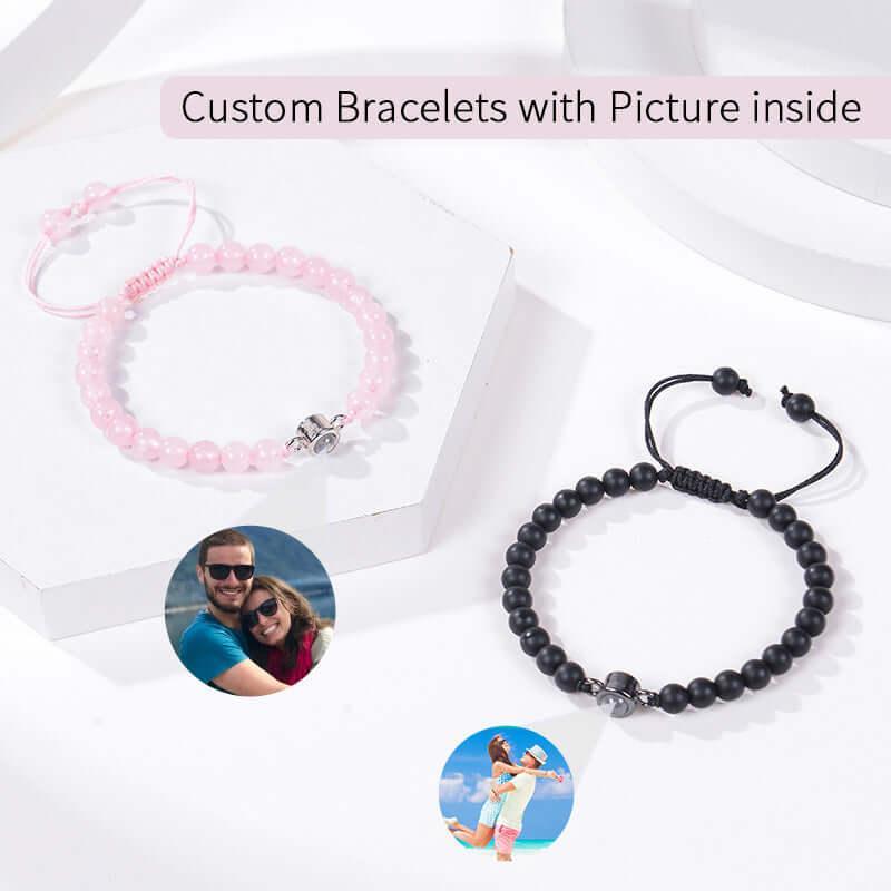 Photo projection bracelet 100 languages I Love You natural stone custom bracelet picture jewelry Rose Quartz
