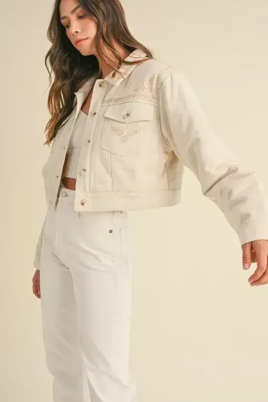 MABLE Embroidered Quilted Cropped Jacket Taupe / S