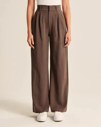 High Waist Straight Trousers With Pockets Wide Leg Casual Pants For S / Dark Brown