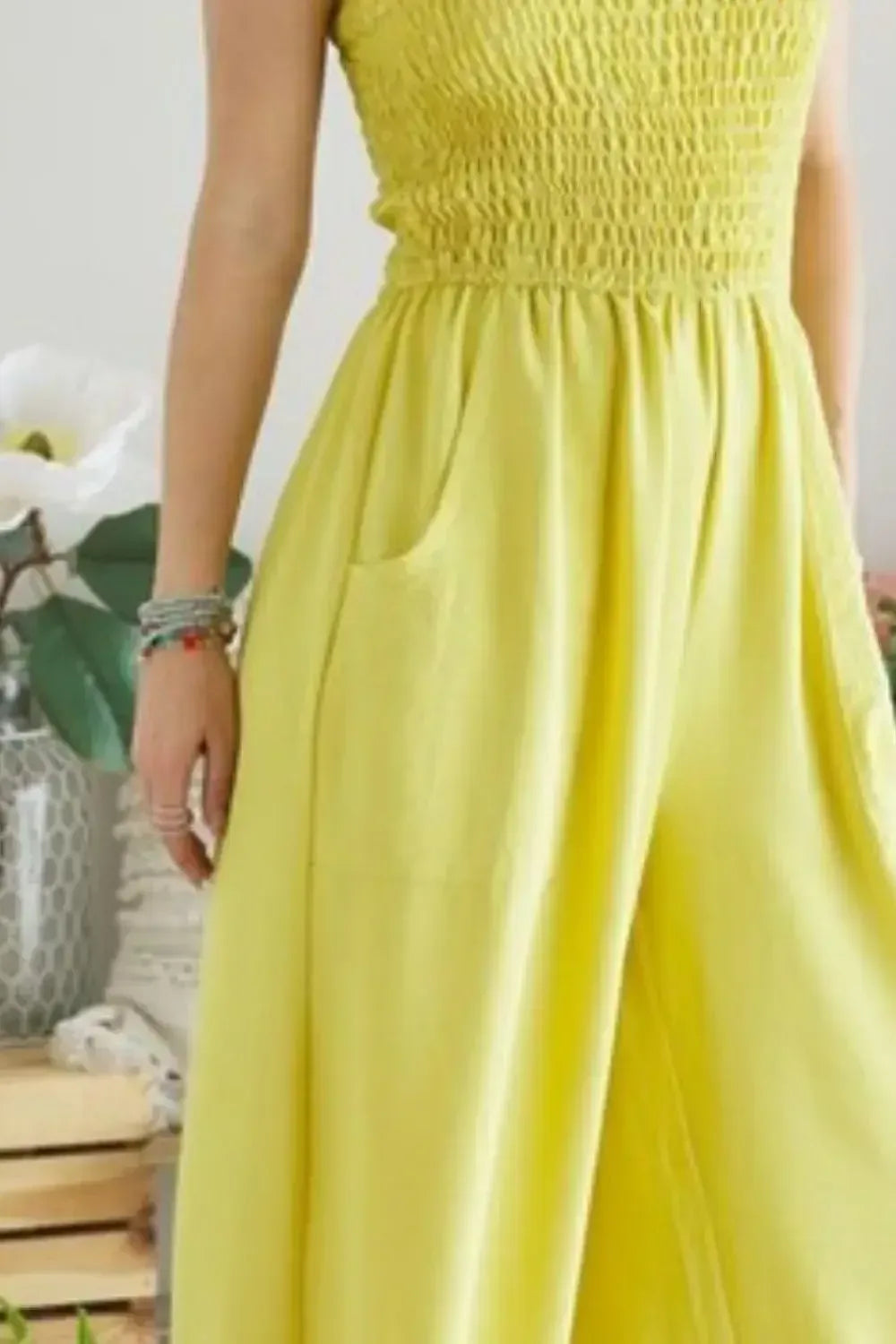 ADORA Smocking Top Wide Leg Jumpsuit YELLOW / S